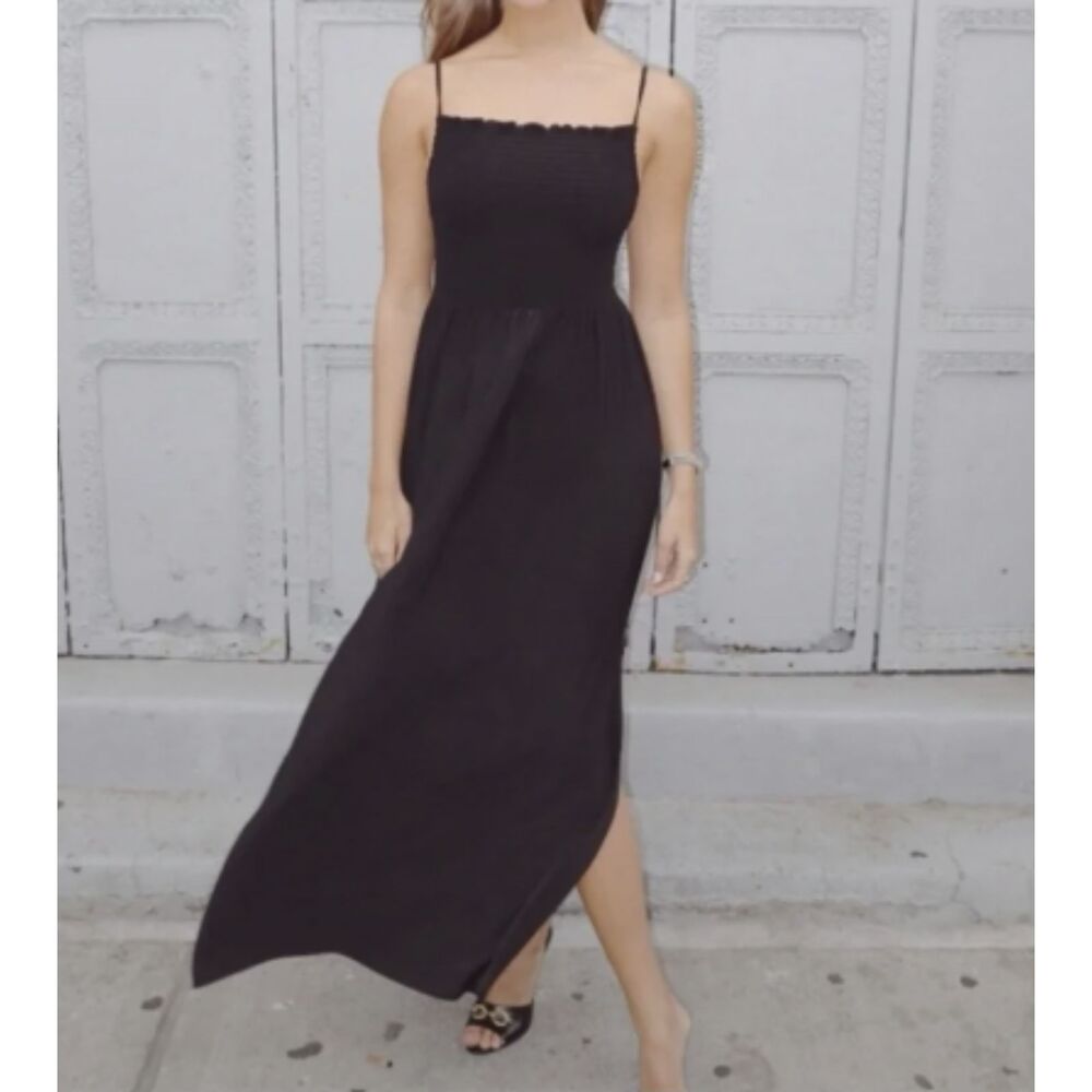 Hill House Home Black Jersey Isabel Nap Dress Maxi XS Smocked